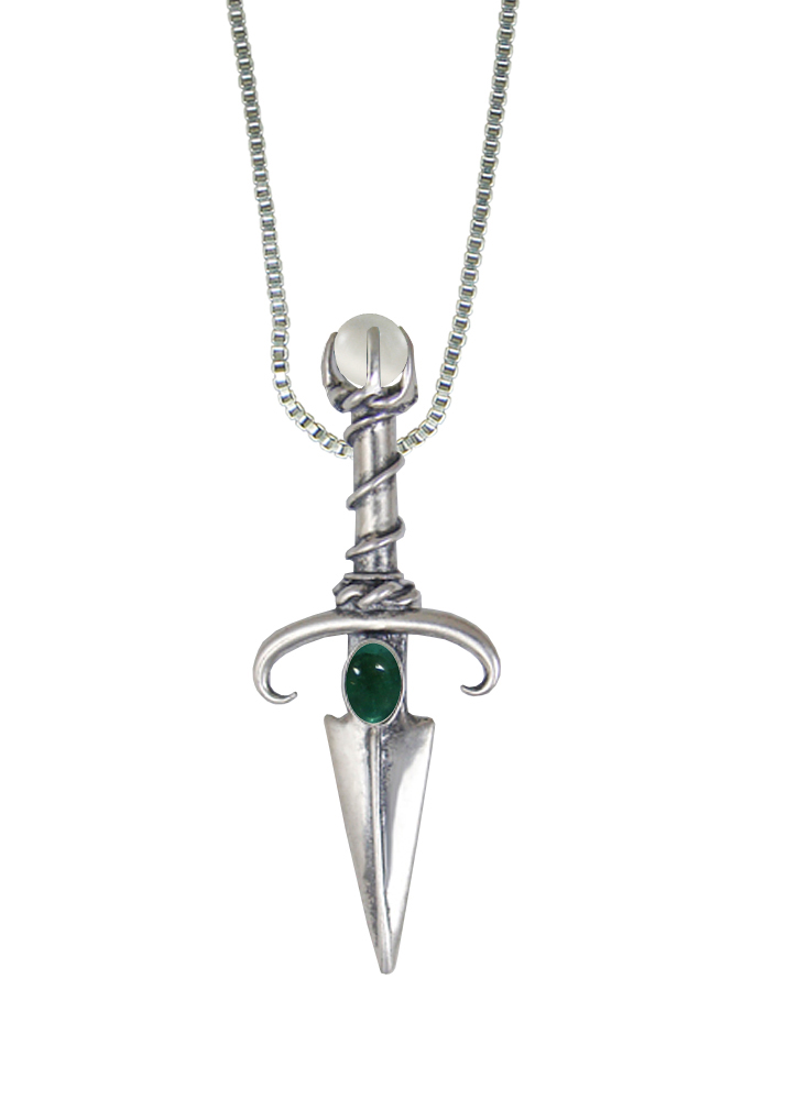 Sterling Silver Black Prince's Knife Dagger Pendant With Fluorite And a Clear Glass Bead